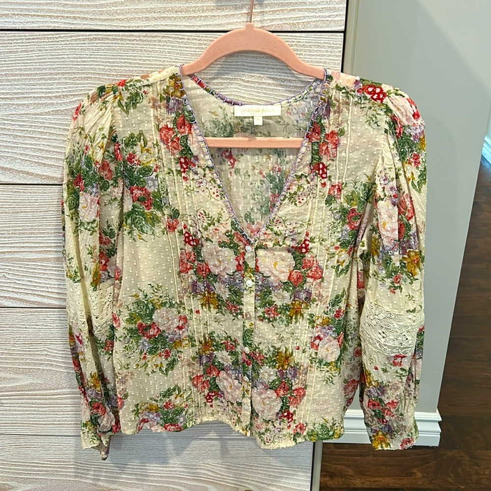 LoveShackFancy floral button up blouse